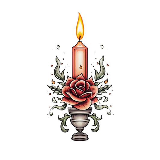 Old School Candle and Rose Tattoo Design