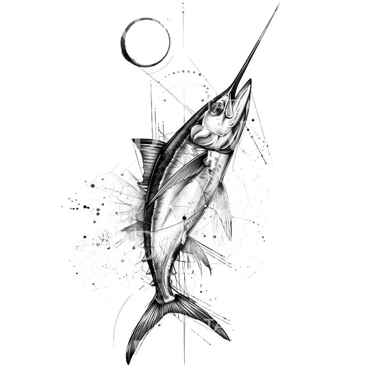 A Dotwork Swordfish Tattoo Design
