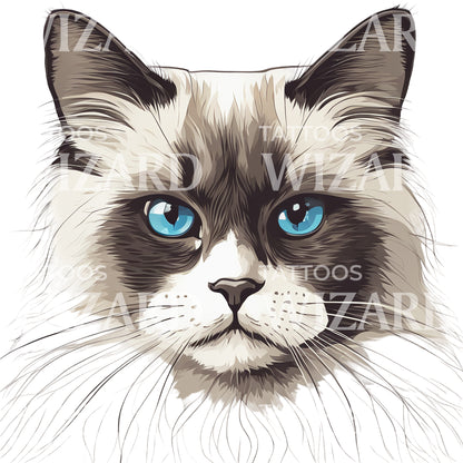Ragdoll Cat Head Tattoo Design