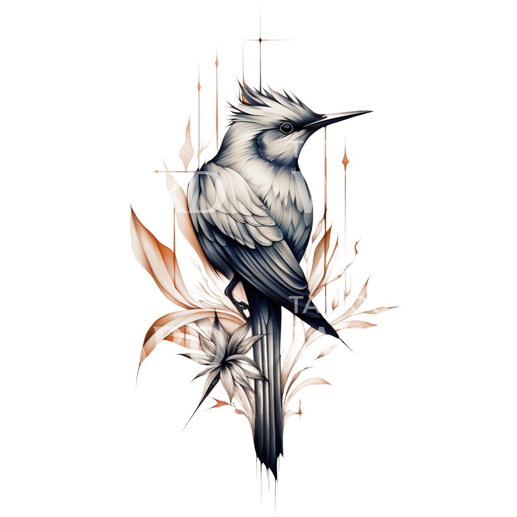Niedliches neotraditionelles Vogel- und Blumen-Tattoo-Design
