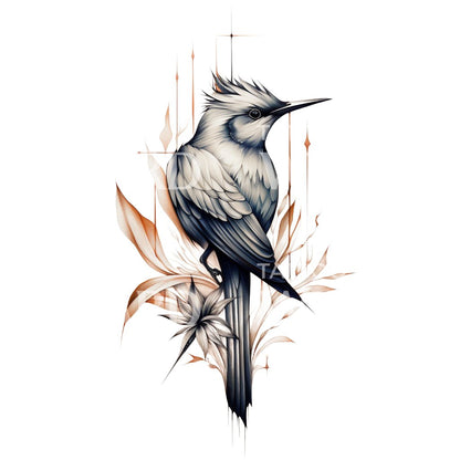 Cute Neo Traditional Bird and Flowers Tattoo Design