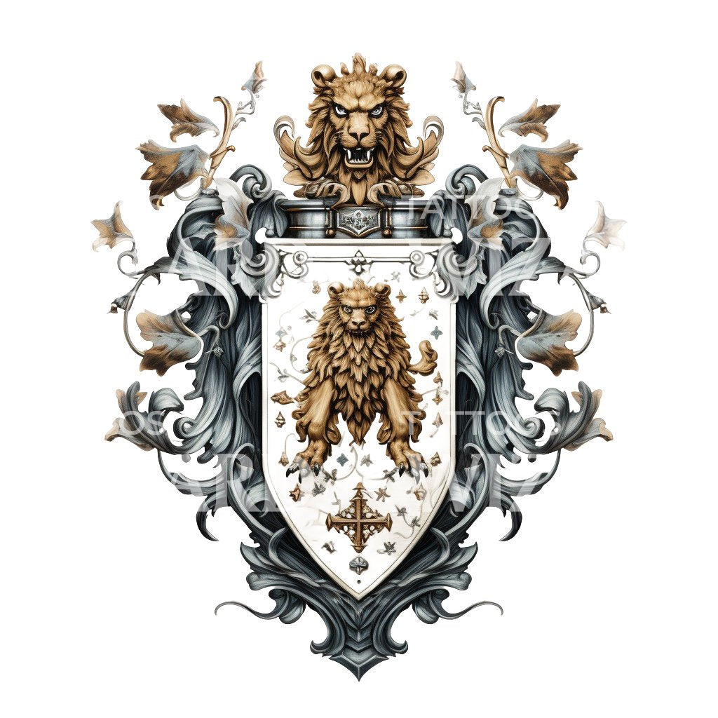 Mittelalterliches Wappen Fantastisches Tier Löwe Tattoo Design
