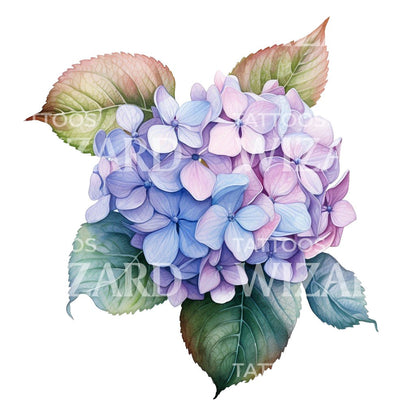 Botanical Hortensia Flower Tattoo Design