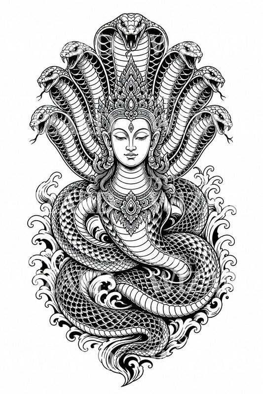 Tatoveringsdesign med Naga slangeguddom
