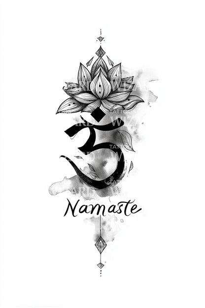 Namaste Om Lotus Tattoo Design