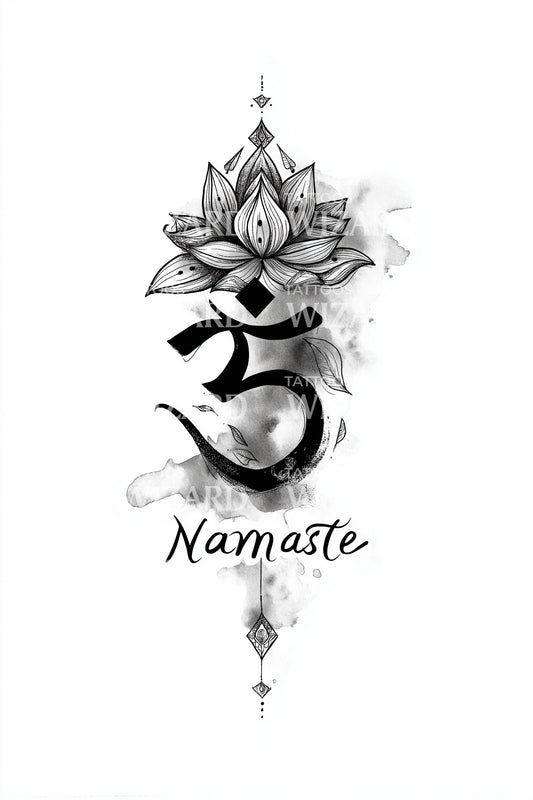 Namaste Om Lotus Tattoo Design