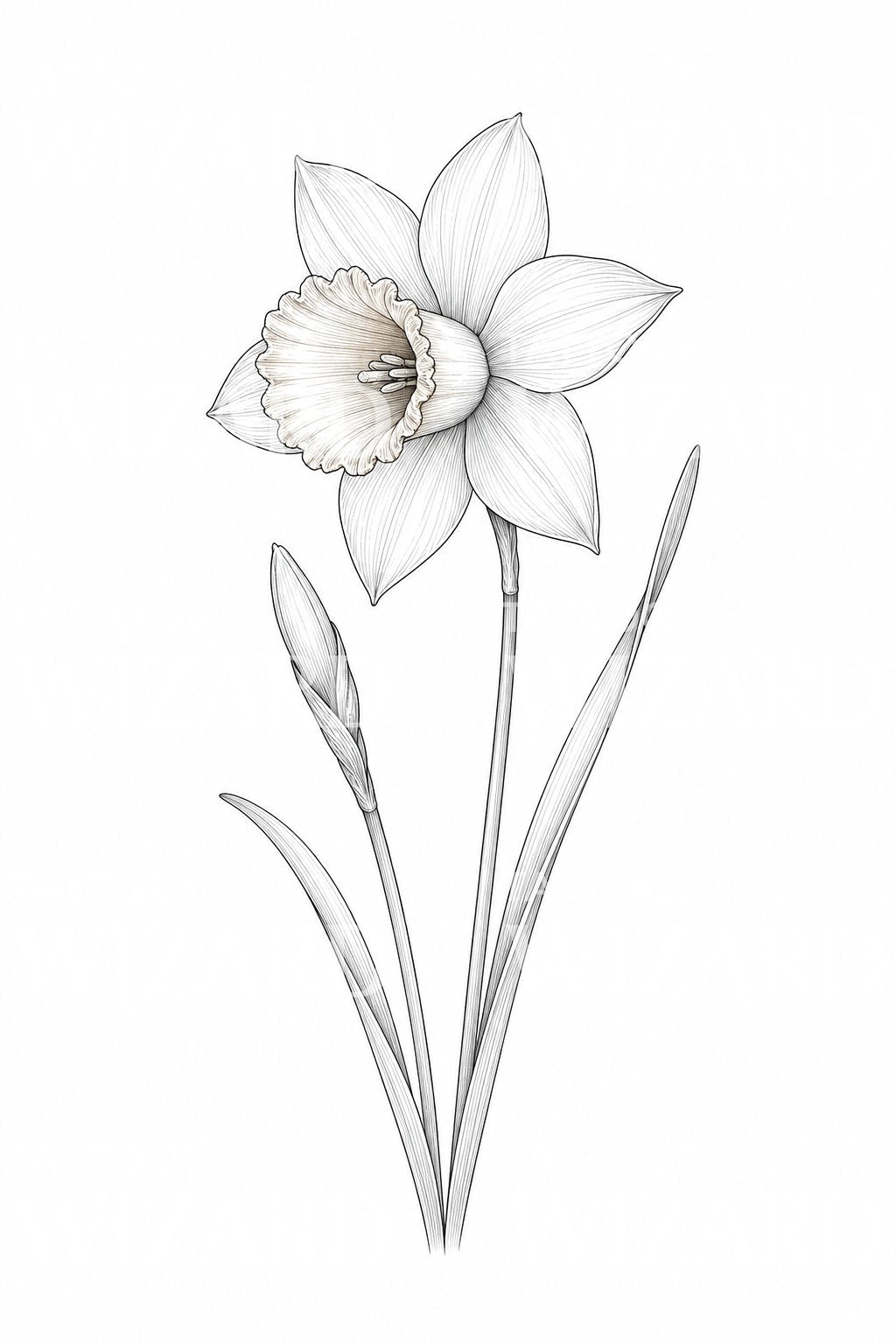 Fineline tatoveringsdesign med narcissus påskelilje