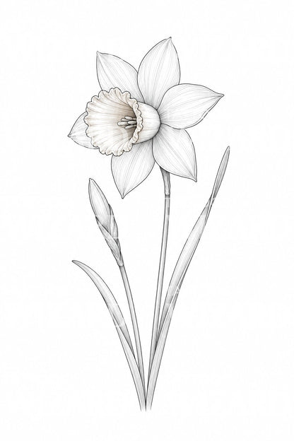 Fineline tatoveringsdesign med narcissus påskelilje