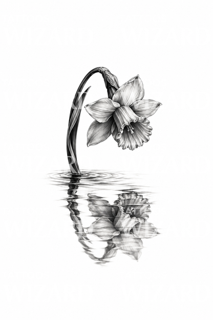 Narcissus Reflection in Still Water Tattoo Design