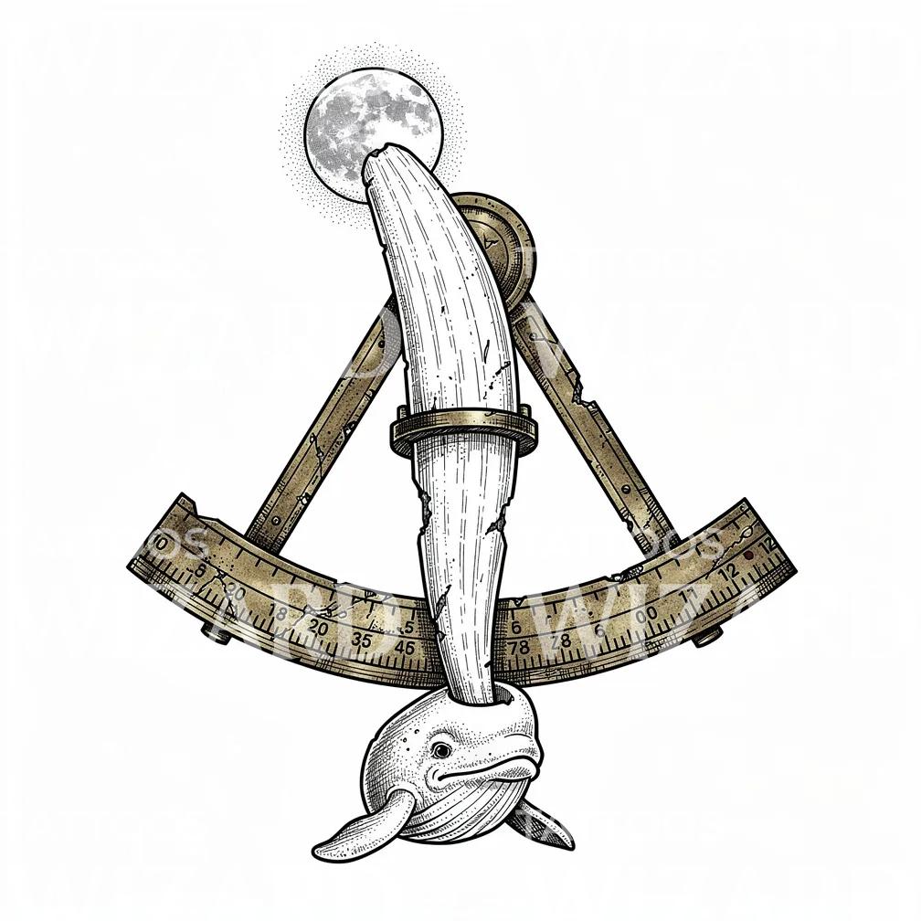Narwhal Sextant Moon Tattoo Design