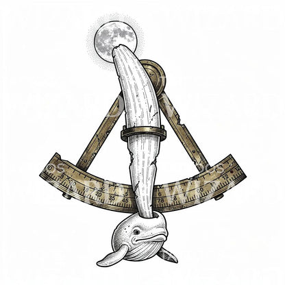 Narwhal Sextant Moon Tattoo Design