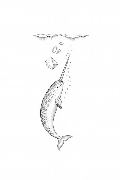 Idea de tatuaje de narval bajo el hielo marino