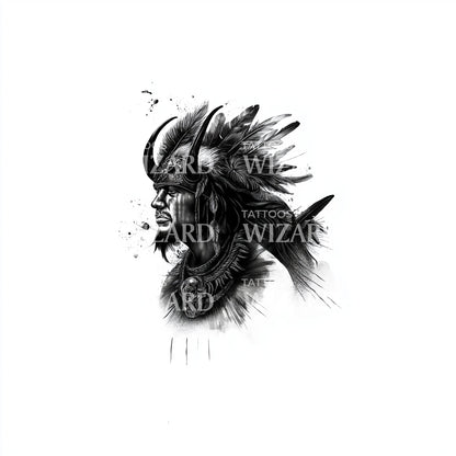 Native American Warrior Bust Tattoo Design
