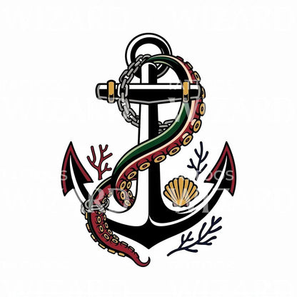 Nautical Anchor Octopus Tattoo Design