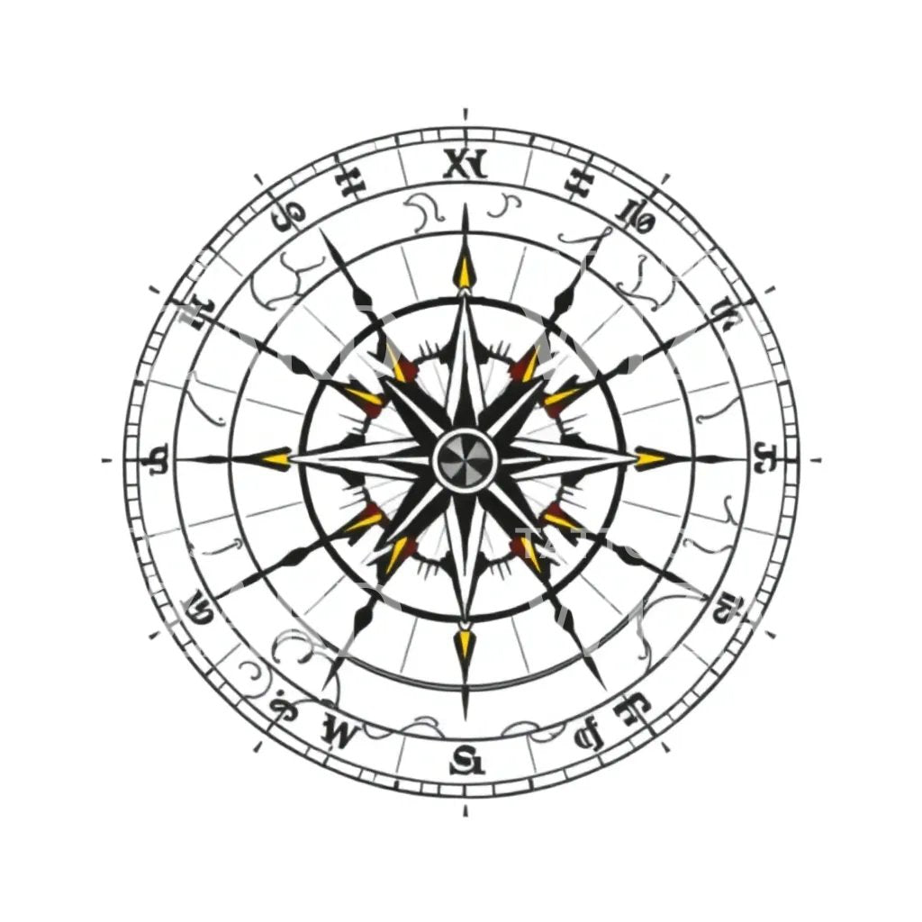 Nautical Compass Rose Tattoo Design