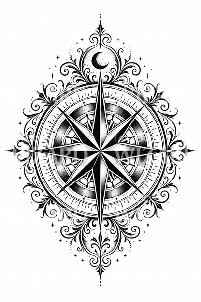Nautisch kompasroos tattoo-ontwerp