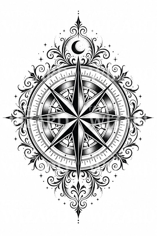 Nautisch kompasroos tattoo-ontwerp
