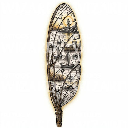 Nautical Feather Quill Tattoo Design