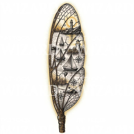 Nautical Feather Quill Tattoo Design