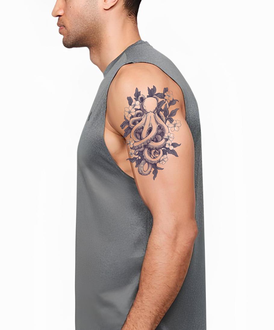 Golden Nautical Octopus Tattoo Design