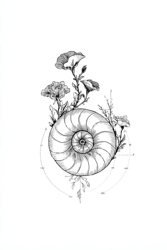 Nautilus Botanical Tattoo Design