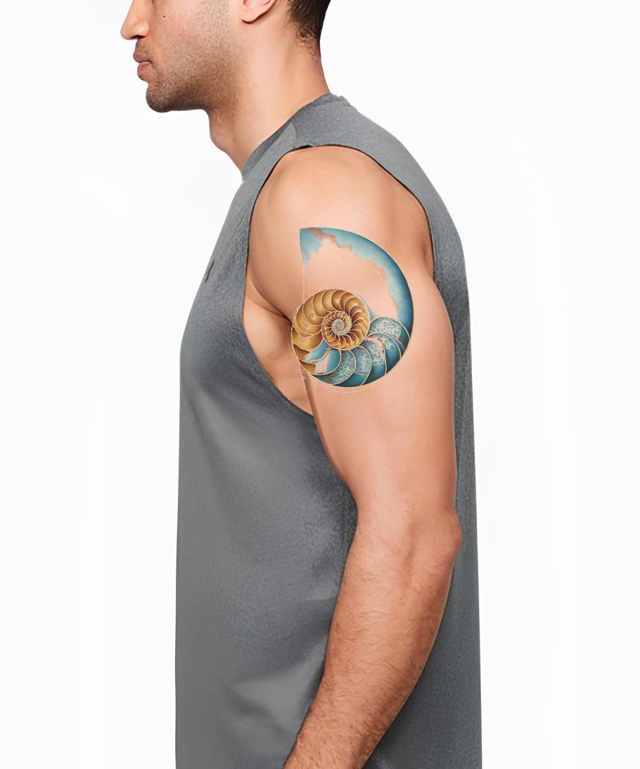 Golden Nautilus Blueprint Tattoo Idea