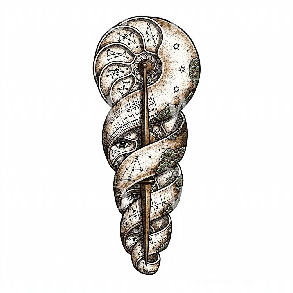 Nautilus Constellation Spiral Tattoo Design