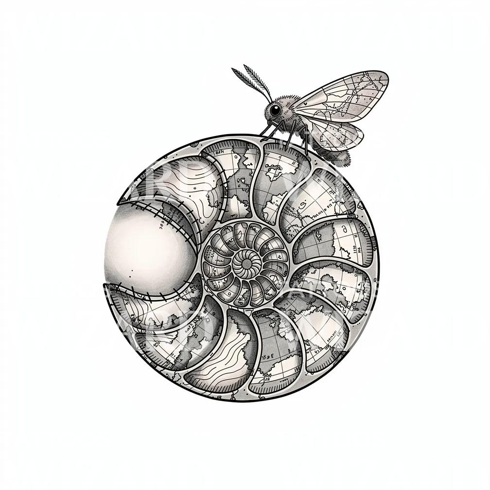 Nautilus Map Moth Tattoo Design