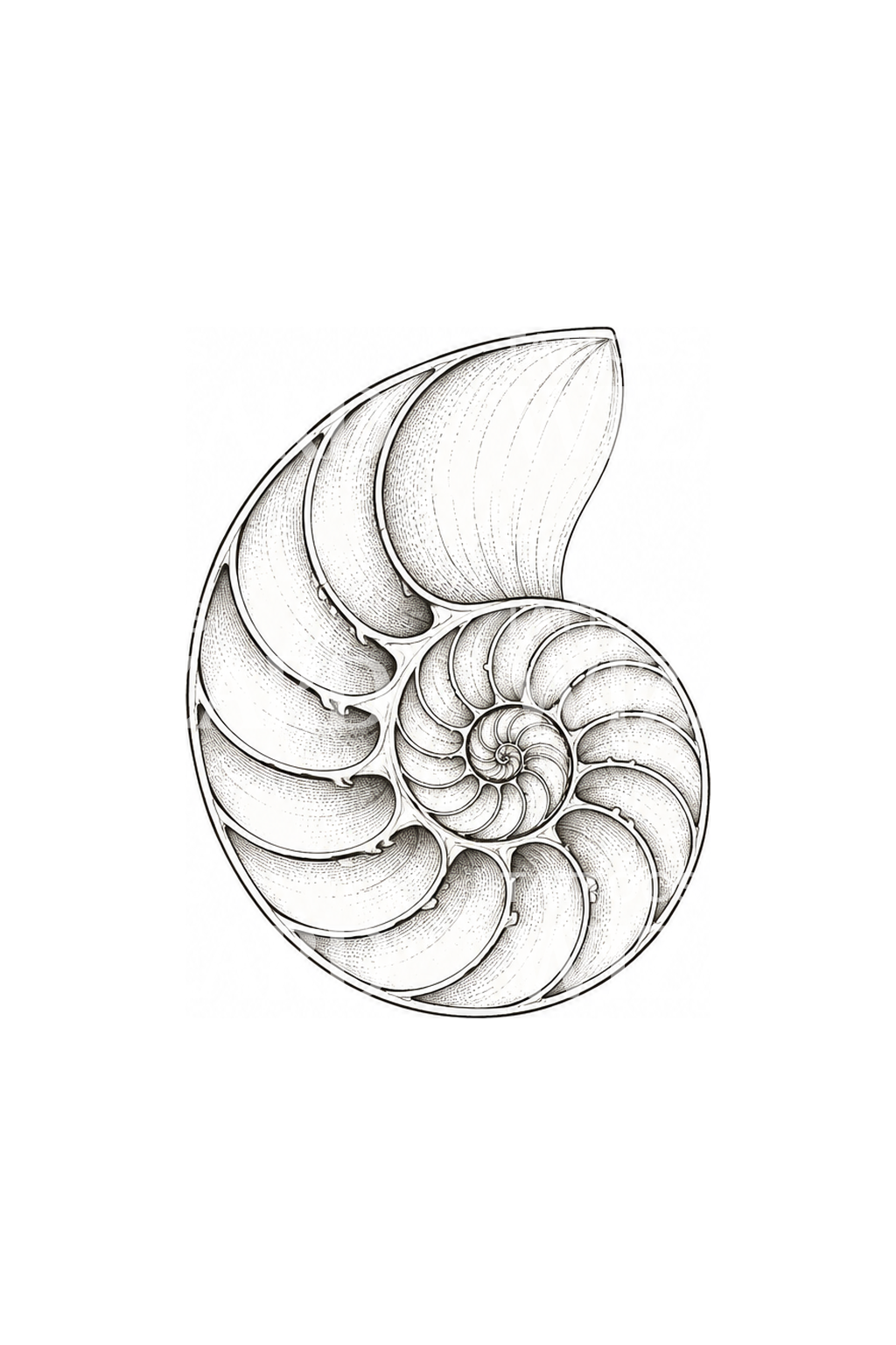 Nautilus Shell Cross Section Fine Line Tattoo Design