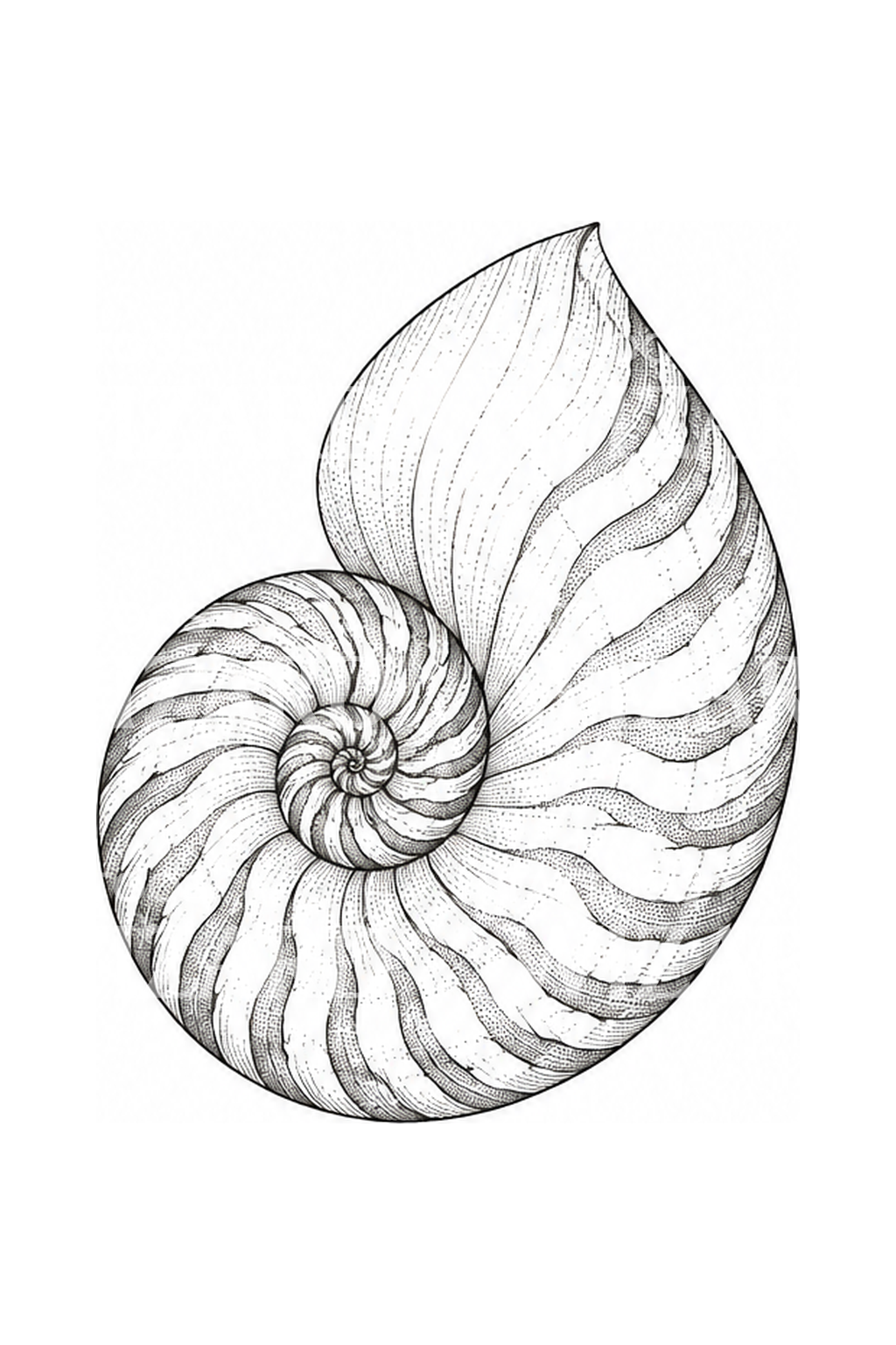Nautilus Shell Spiral Fine Line Tattoo Design