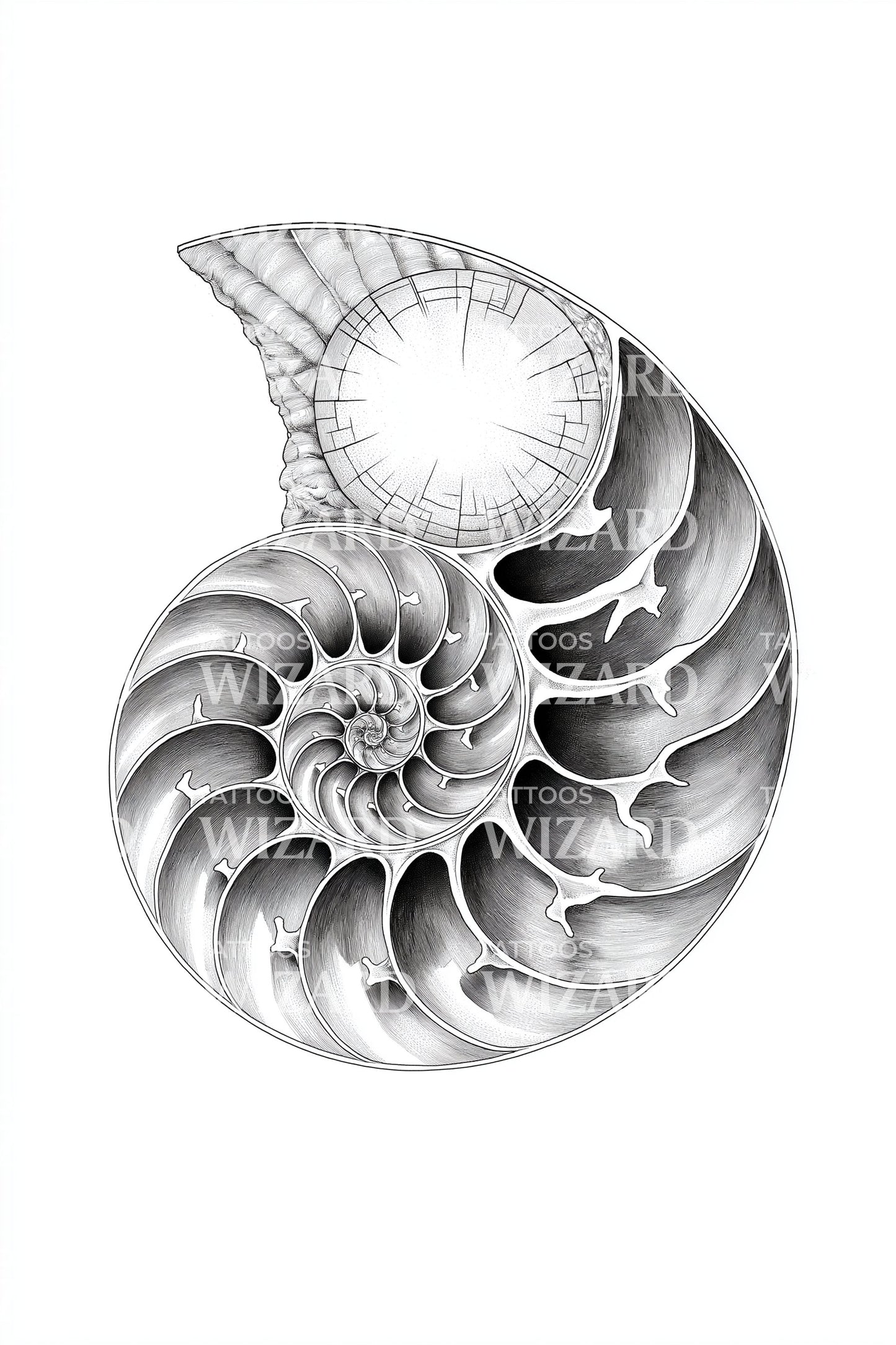 Nautilus Shell Spiral Tattoo Design