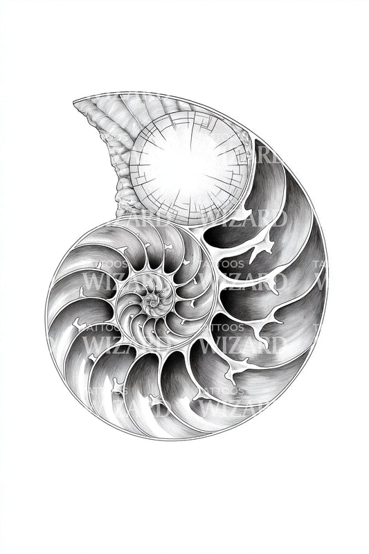 Nautilus Shell Spiral Tattoo Design