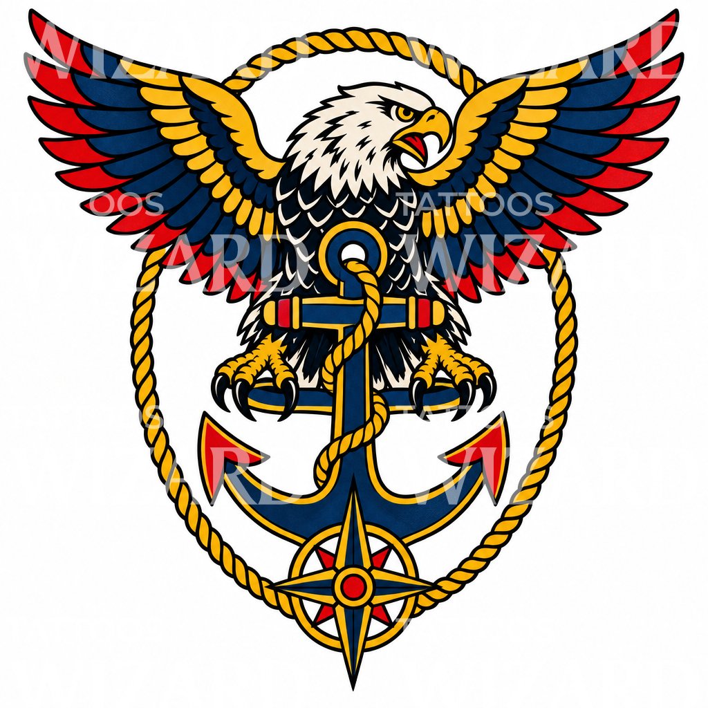 Design de tatuagem de águia e âncora navy