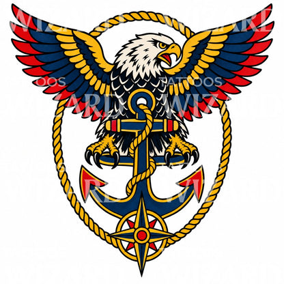 Design de tatuagem de águia e âncora navy