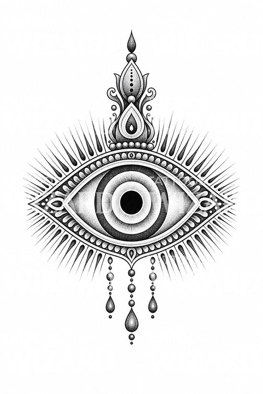 Desain tato nazar mata jahat dotwork