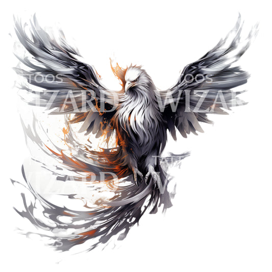 Fierce Phoenix Bird Black and Grey Tattoo Design