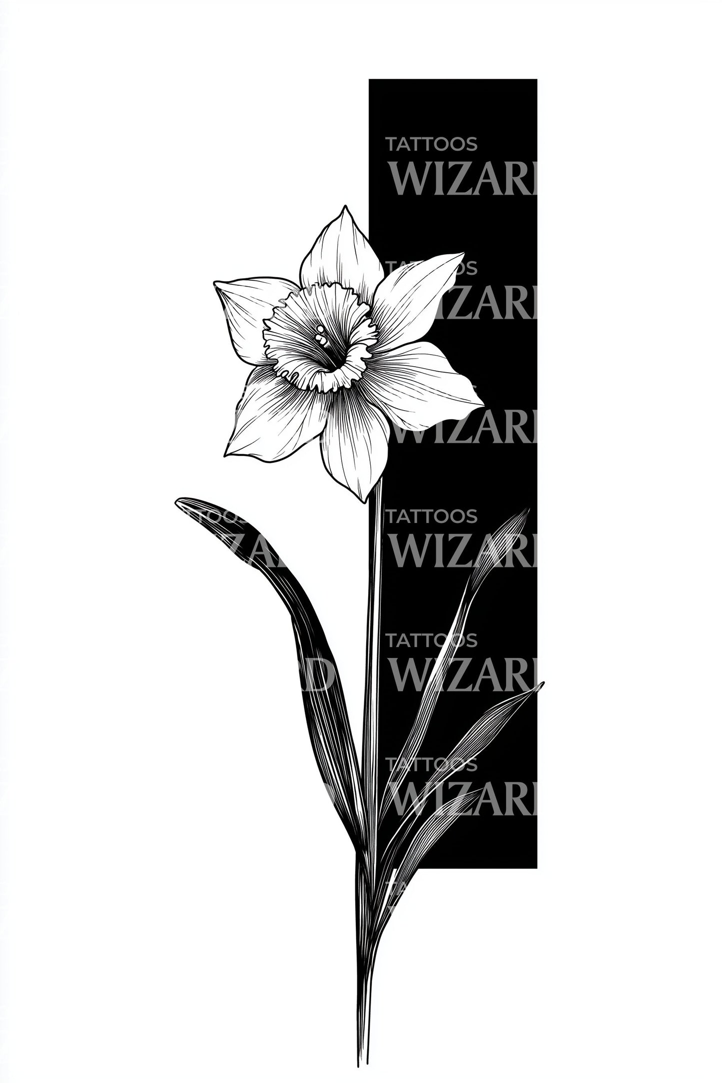 Desain Tato Bunga Daffodil Ruang Negatif