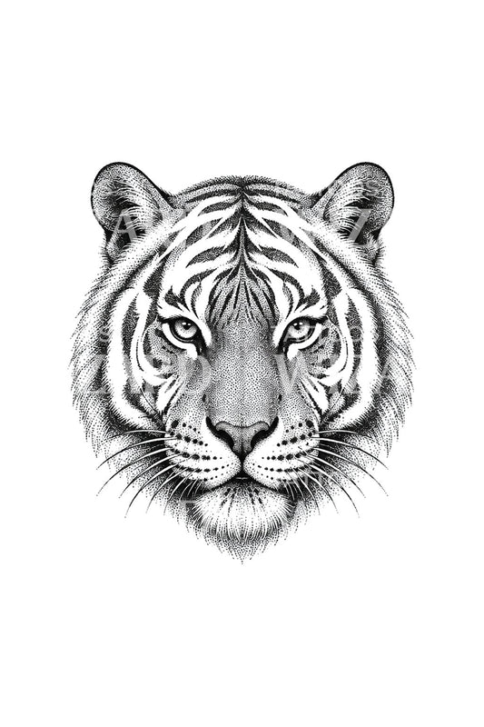 Negatív tér csíkos tigris dotwork tetoválásmintája