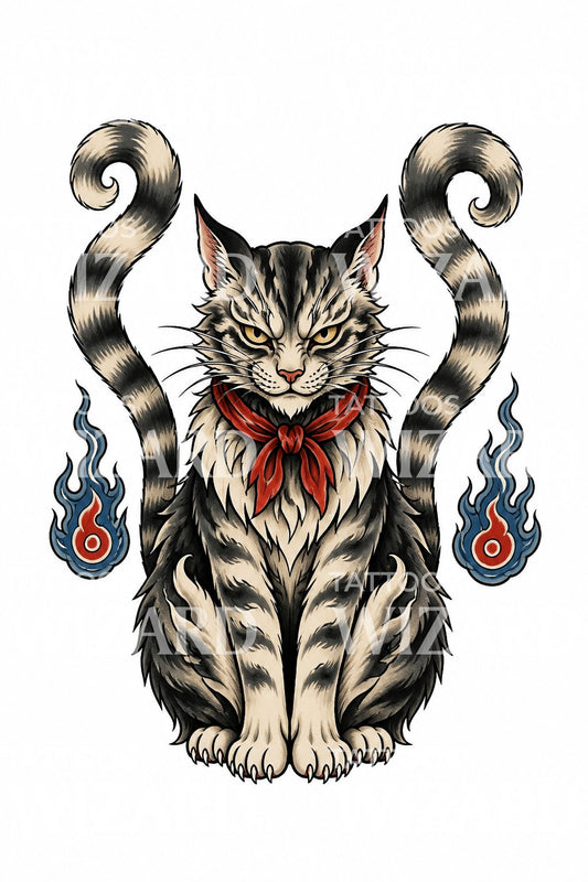 Návrh tetování nekomaty, kočky se dvěma ocasy
