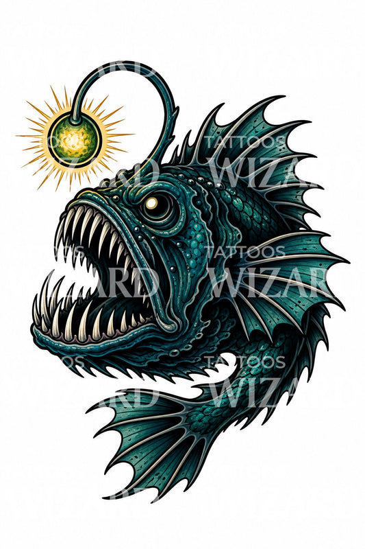 Neo Traditional Anglerfisch Tattoo Design