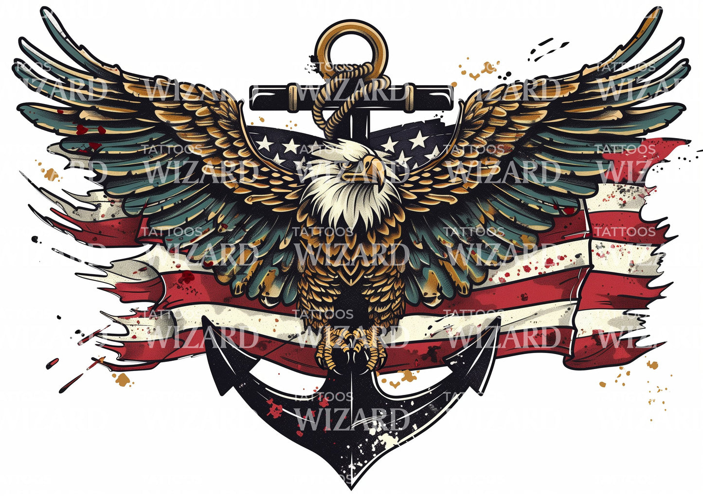 Neo traditional Eagle with Flag Military Tattoo Design