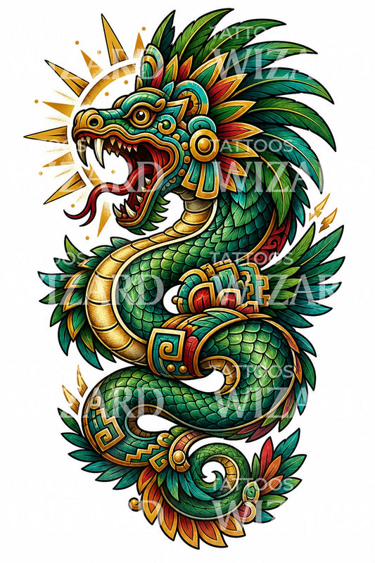 Neo traditional tattoo-ontwerp van gevederde slang