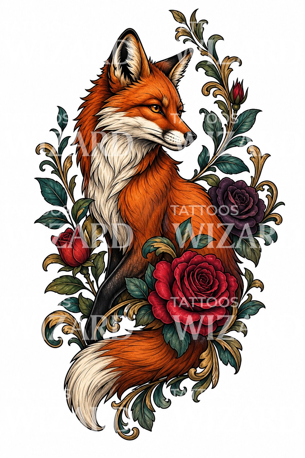 Neo Traditional Fox Tattoo Design