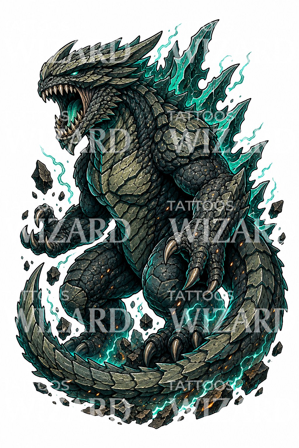 Neo Traditional Kaiju Monster Tattoo Design