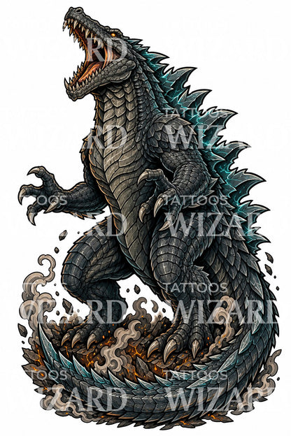 Neo tradiční tetovací ilustrace monstra kaiju