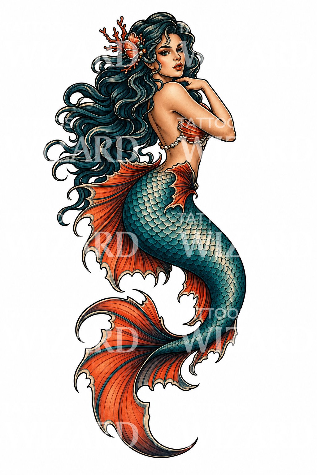 Neo Traditional Mermaid Tattoo Design