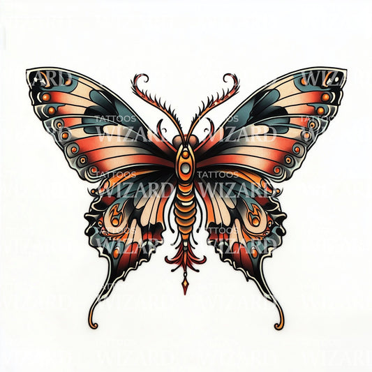 Neo-Traditional Monarch Butterfly Tattoo Illustration