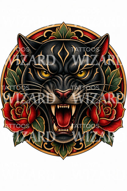 Neo Traditional Panther Tattoo Design