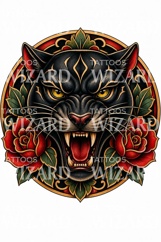Neo Traditional Panther Tattoo Design