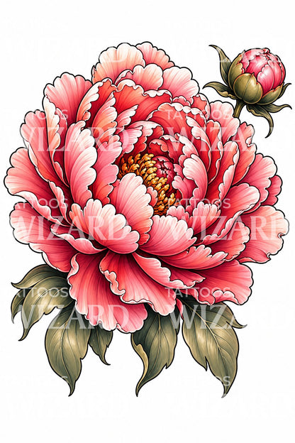 Neo Traditional Peony Tattoo Design